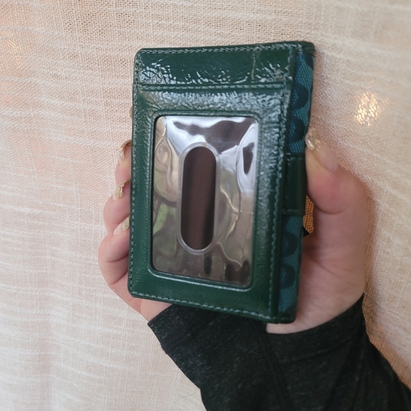 COACH Vintage Signature Monogram Slim Card Case Wallet – Teal/Dark Green - Picture 4 of 9